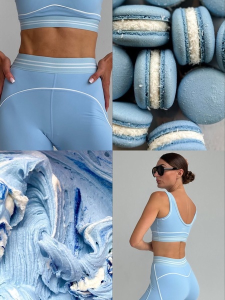 sports bra, leggings, activewear set, workout clothing, gym wear, new arrival, brand awareness, lifestyle, minimalist, fresh, calm, pastel, blue